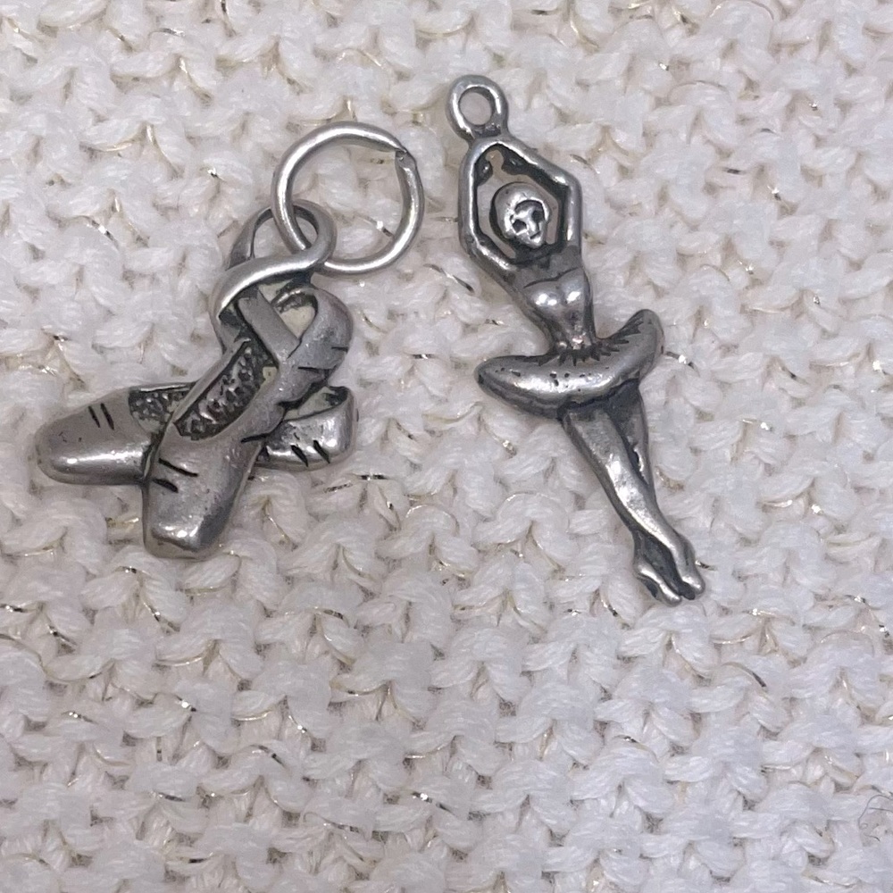 Sterling Silver Ballerina and Pointe Shoes pendant charm for necklace ballet